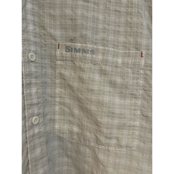Simms Fishing Shirt Short Sleeve Light Green Cream Plaid Button Up Men's XL - Picture 4 of 5